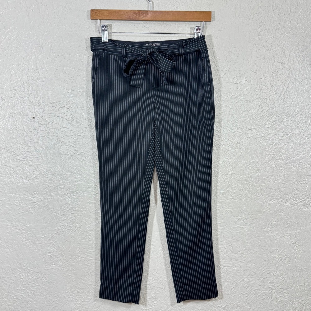 Banana Republic Avery Dress Pants 00 Petite Low Rise Crop Belt Bow Pinstripe Y2K